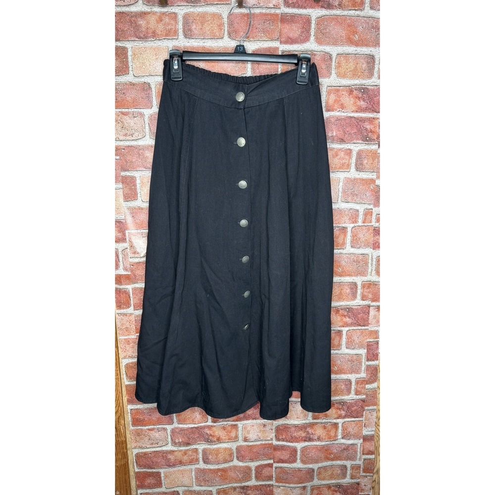 Vintage Roper Black Button Front Midi Skirt Buffalo Nickel Buttons Western M